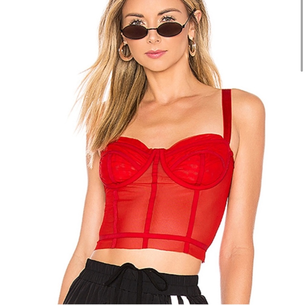 DANIELLE GUIZIO Red Zita Mesh Corset Tank Top Small